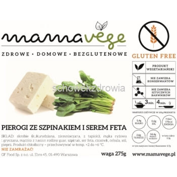 Pierogi ze szpinakiem i serem  feta  bezglutenowe .275 g-na zamówienie